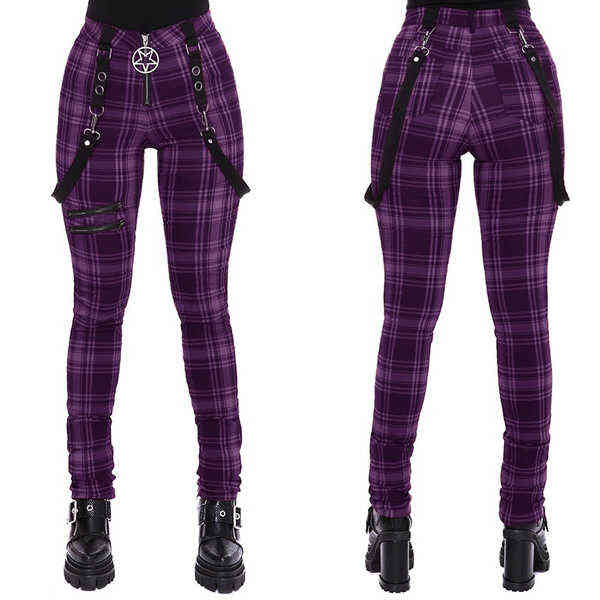 Plaid Pants Women High Waist Y2k Punk Pant Summer Spring Streetwear Woman Fashion Slin Fit Patchwork Zipper Gothic 211115