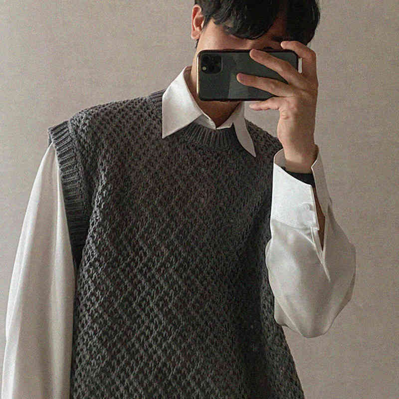 IEFB Summer Crew Neck Short Waistcoat Loose Casual Off Shoulder Sleeveless Kintted Vest Men's And Women's Sweater Vest 9Y7102 210524