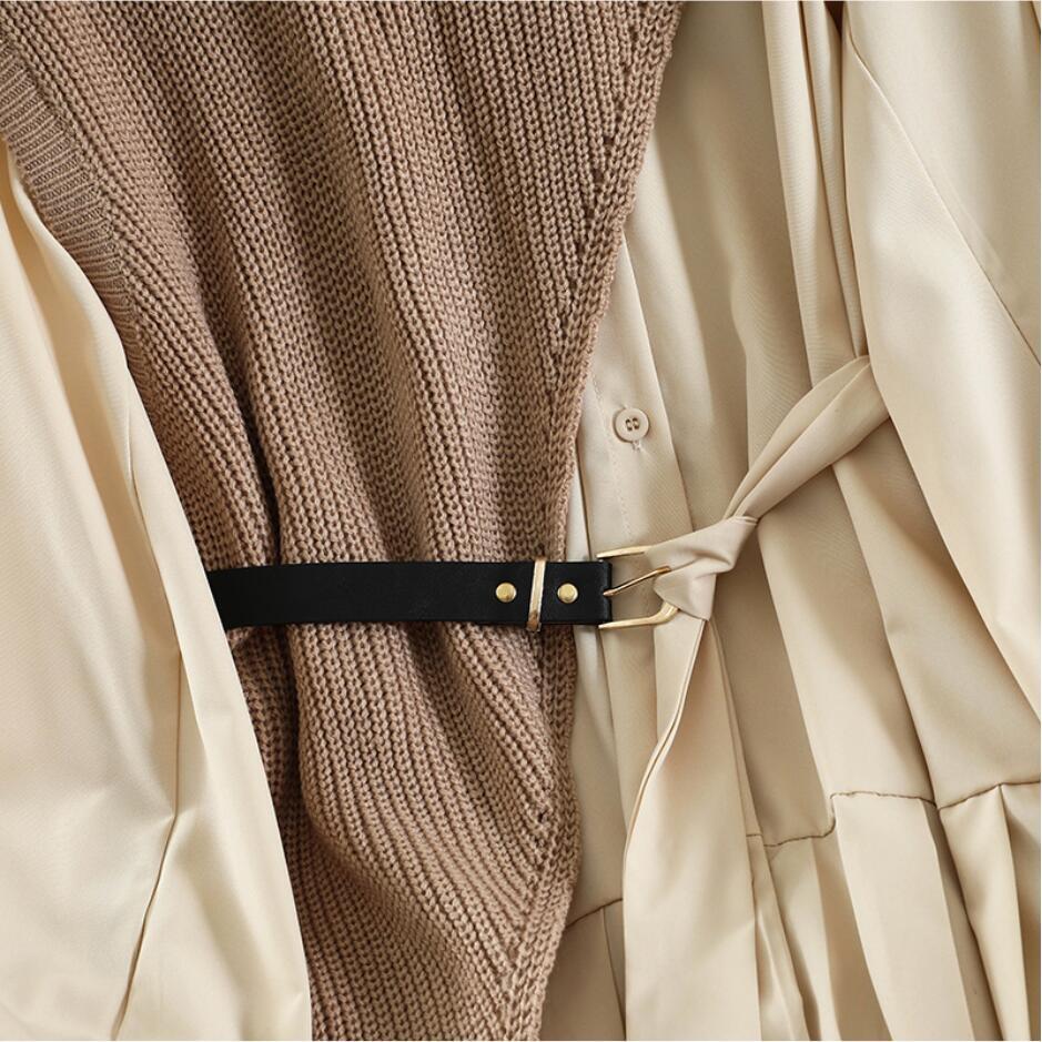 Sweet Suit Women Japan Single Breasted Turn-Down Collar Pleated Dress +Irregular Drawstring Knitted Vest Two Piece Set PL548 210409