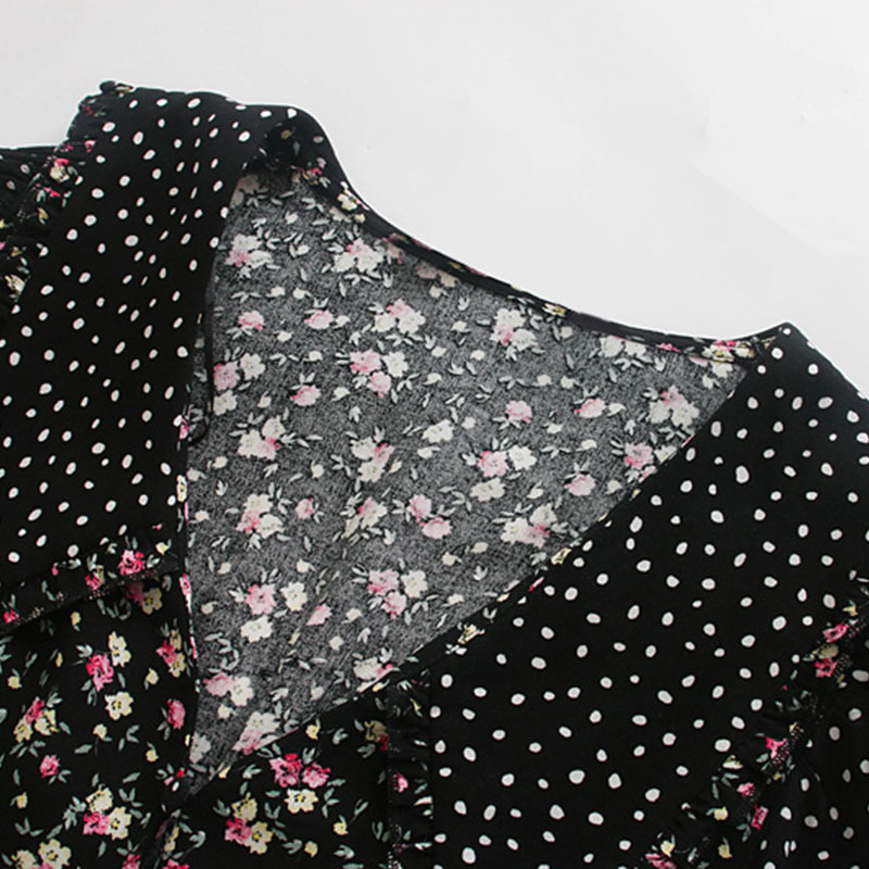 Chic Floral And Dot Print Patchwork Mini Dress Women Vintage Long Sleeve Ruffles Dress Ladies A Line Party Dresses 210414