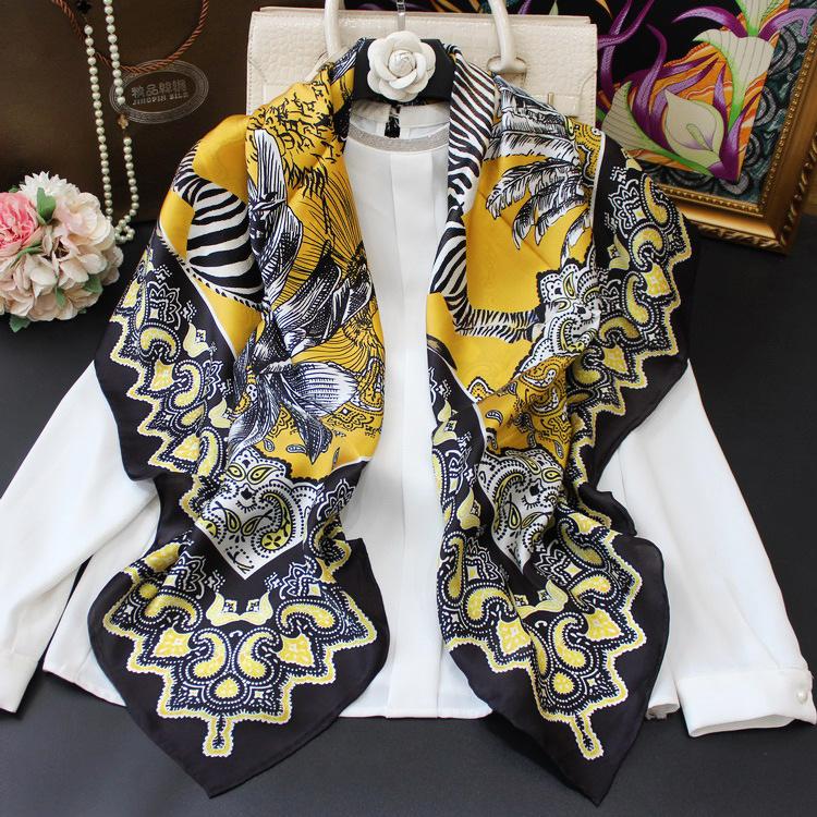 Scarves Women Designer 100% Silk Square Scarf Shawl Wrap 110cm Zebra Printed Black Yellow Luxurious Headscarf
Scarves Women Designer 100% Silk Square Scarf Shawl Wrap 110cm Zebra Printed Black Yellow Luxurious Headscarf