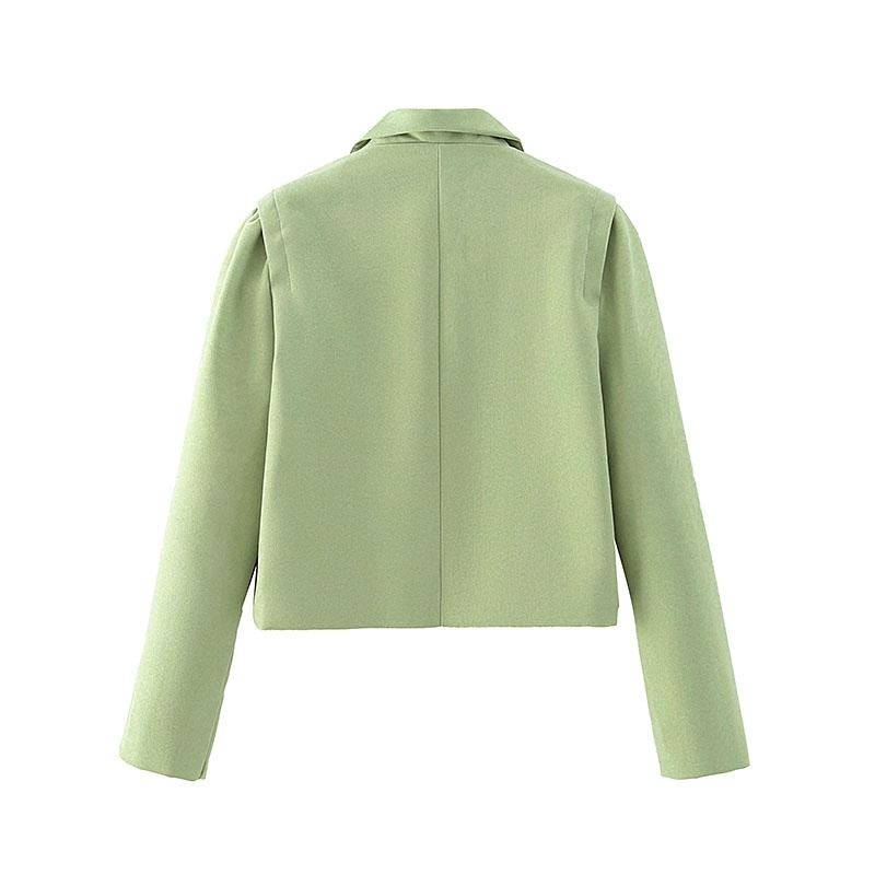 vintage women elegant green short blazer jacket fashion ladies notched collar suit casual female suits cute girls chic 210527