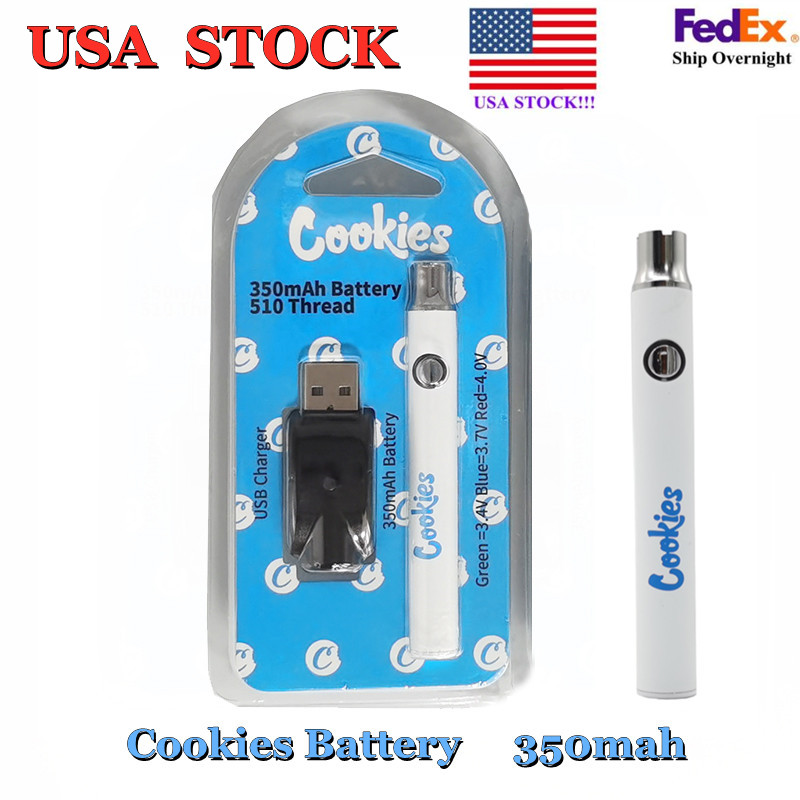510 Cookies Battery USA STOCK Carts VV Preheating Vapes Cartridge Batteries 350mAh Vape Pen Battery Adjustable Voltage Variable 3.4-4.0V with USB charger Blister Pack
510 Cookies Battery USA STOCK Carts VV Preheating Vapes Cartridge Batteries 350mAh Vape Pen Battery Adjustable Voltage Variable 3.4-4.0V with USB charger Blister Pack