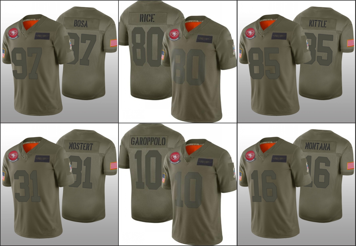Jersey San Francisco''49ers''Men #10 Jimmy Garoppolo 80 Jerry Rice 85 George Kittle 97 Nick Bosa''NFL''Women Youth Salute to Service Jersey
Jersey San Francisco''49ers''Men #10 Jimmy Garoppolo 80 Jerry Rice 85 George Kittle 97 Nick Bosa''NFL''Women Youth Salute to Service Jersey