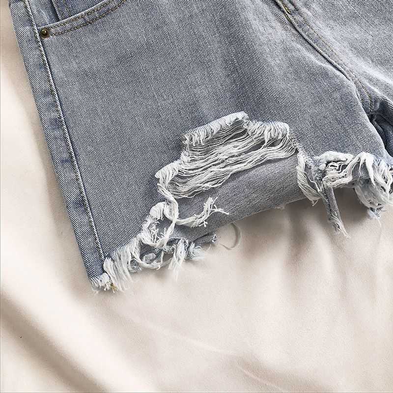 Light Denim Shorts Women High Waist Summer Korean of Loose-cut Hole Thin Ins Pats Womans Shorts Drop 210611