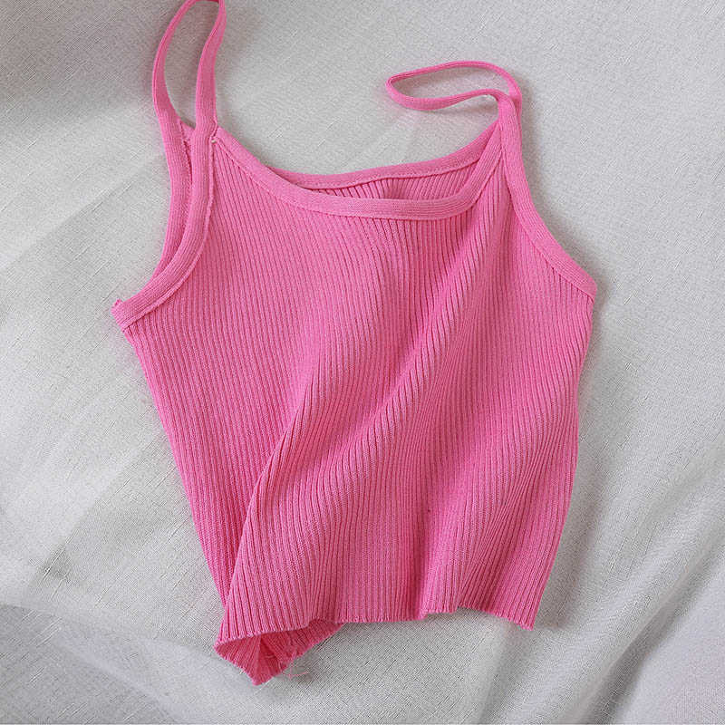 Women Tops Knitting Camisoles Female Solid Street ole Ladies With Straps Spaghetti Crop 210607