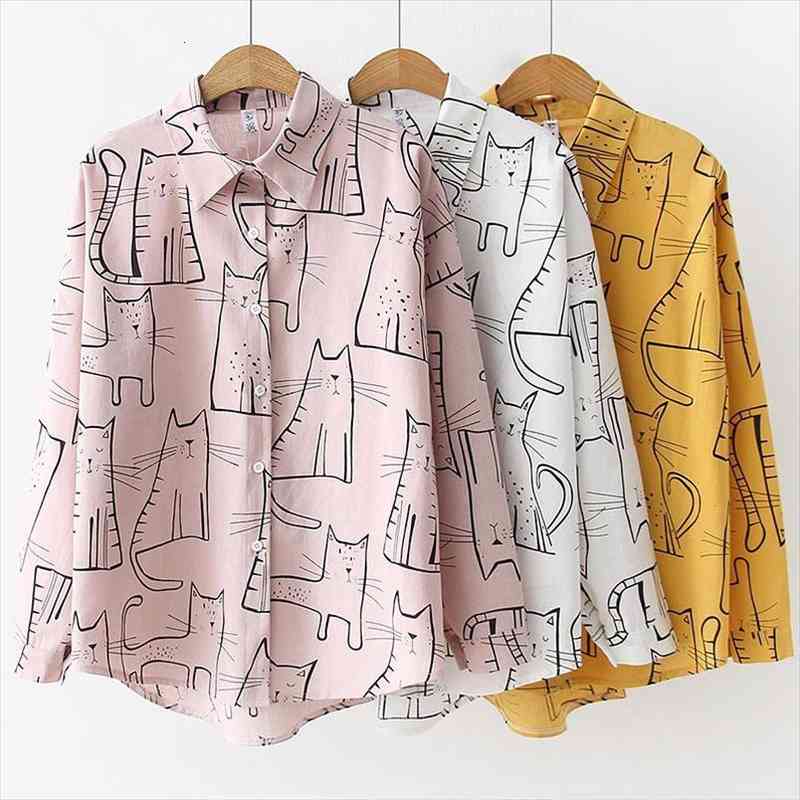 Women Fashion Turn Down Collar Long Sleeve Shirt Blouse Shirt Cute Cat Print Loose Casual Blosues Tops Ladies, White
Women Fashion Turn Down Collar Long Sleeve Shirt Blouse Shirt Cute Cat Print Loose Casual Blosues Tops Ladies, White