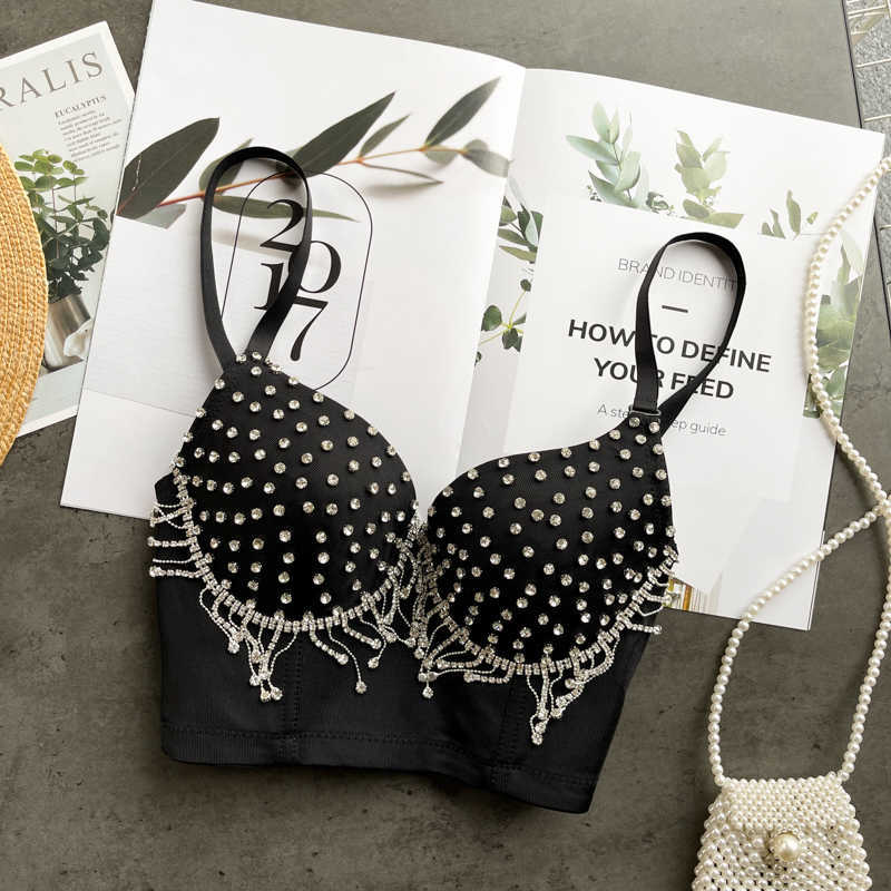 Tassels Night Out Club Busiter Crop Top Black White Push up Bralette Summer Fashion Wear Corset Bustier Bra 210603