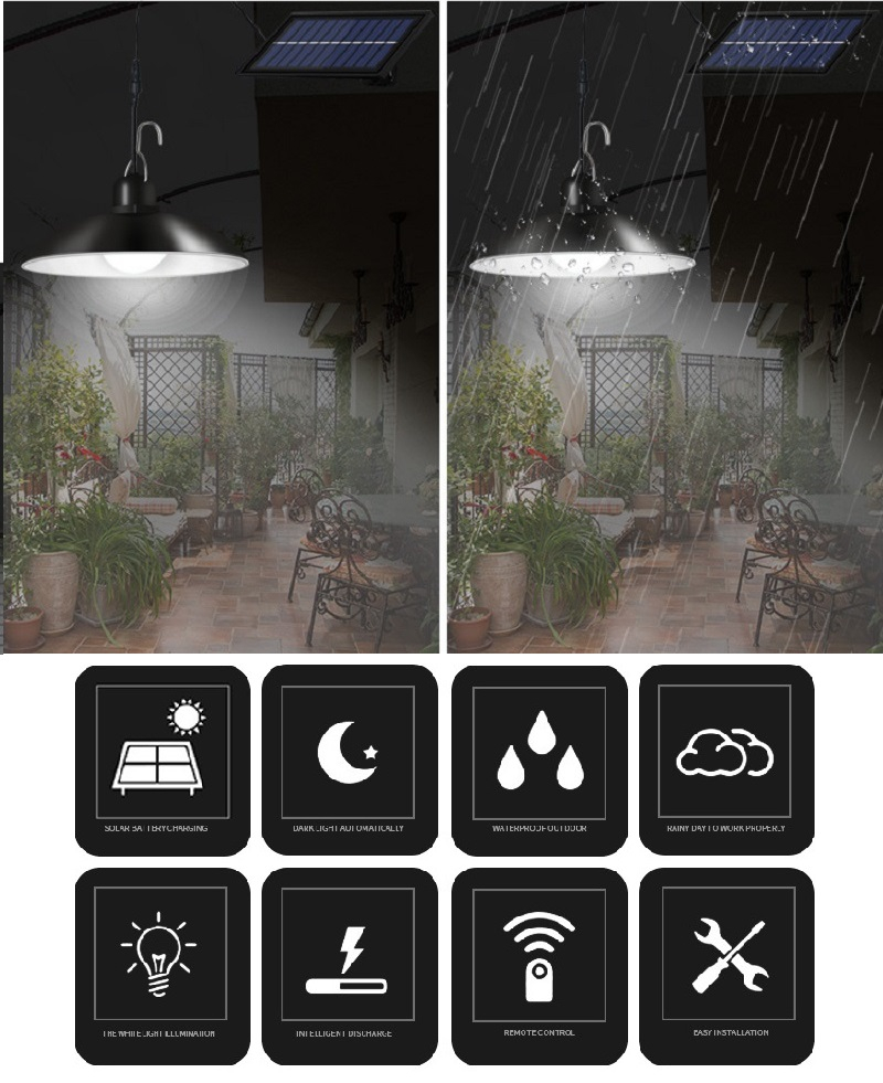 Solar Pendant Lamp Indoor Outdoor waterproof Remote garden lights Single Double head led light for camping home Patio Chandelier