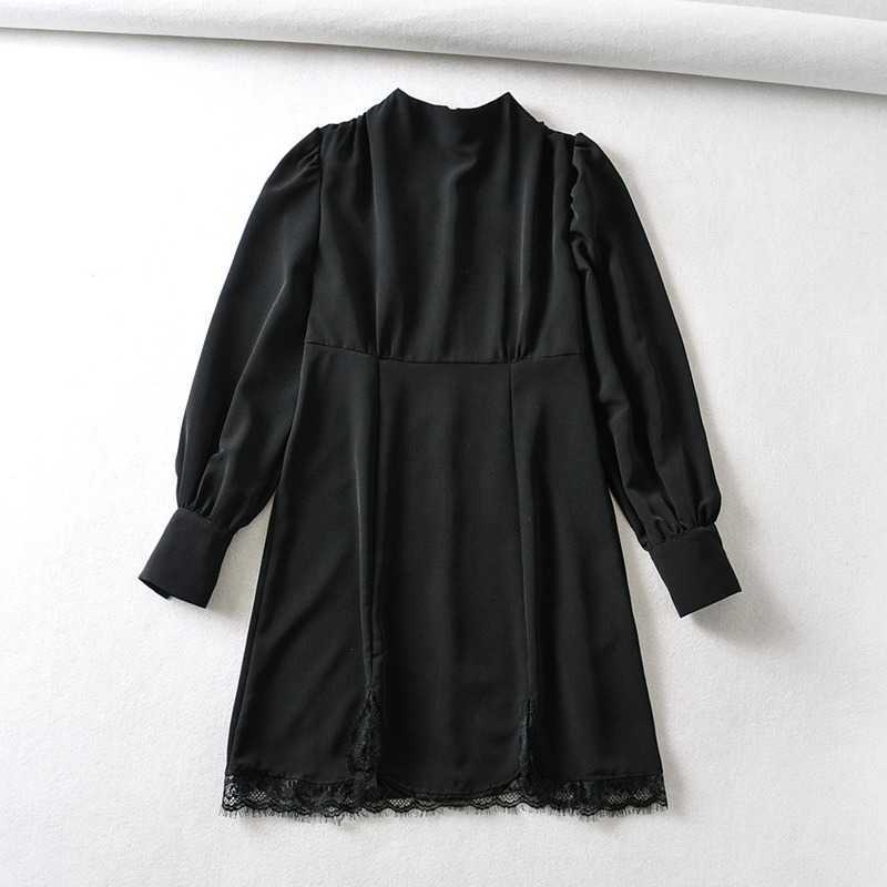 Spring Ruffled Lace Dress Women's Stand Collar Long Sleeve Vintage Loose Black Female 210607
Spring Ruffled Lace Dress Women's Stand Collar Long Sleeve Vintage Loose Black Female 210607