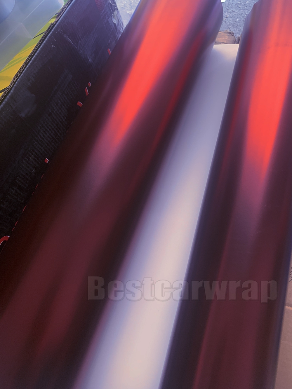Top Quality Deep Romantic Red Satin Chrome Vinyl CAR Wrap Film sticker Wrapping Covering Foil Low tack glue 3M quality 1.52x20m Roll 5x65ft