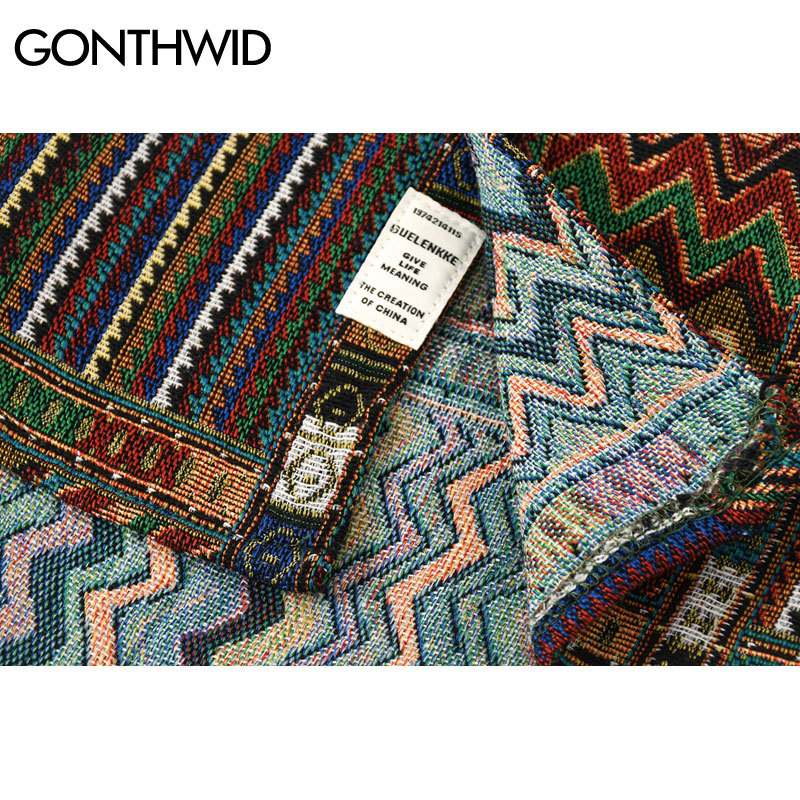 GONTHWID National Style Color Block Geometric Pattern Long Sleeve Tees Shirts Streetwear Hip Hop Harajuku Casual Loose Shirt Top 210410