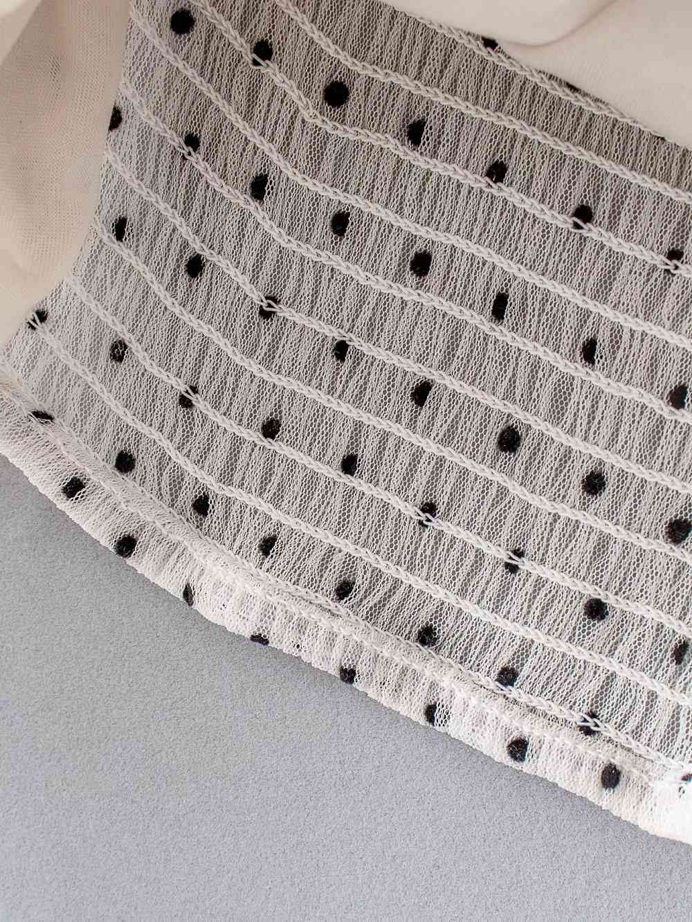 Women Fashion Polka Dot Transparent Short Blouse Vintage Square Collar Draped Smock Casual Girls Chic Tops 210520