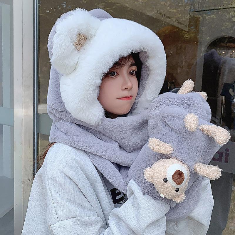 Berets Women's Wrap Your Head To Keep Warm Suit Winter Scarf Bear Plush Hat Outdoor Skiing Riding Ear Protection Gloves, White
Berets Women's Wrap Your Head To Keep Warm Suit Winter Scarf Bear Plush Hat Outdoor Skiing Riding Ear Protection Gloves, White