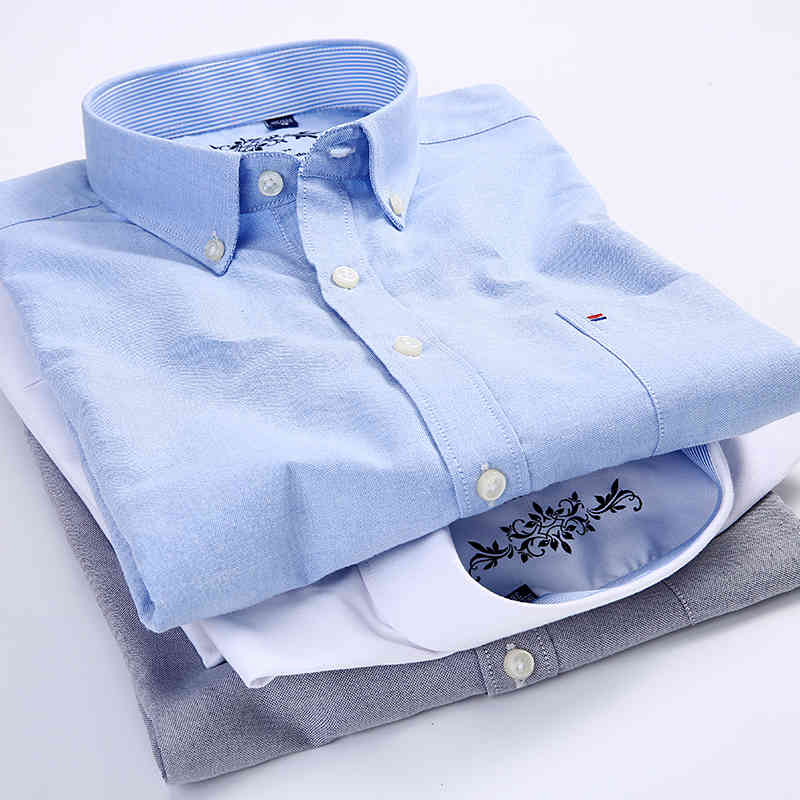 Short sleeve Men's Shirt Summer Button collar oxford fabric slim fit breath comfrotable fashion business mens casual shirts 210410