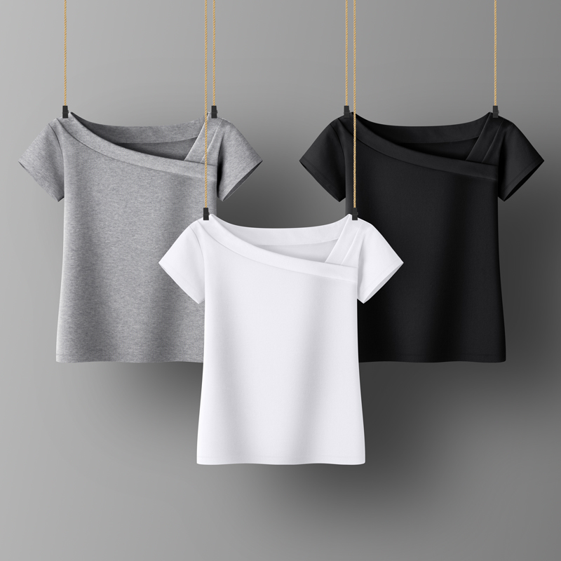 Women Soft Cotton T-shirt Skew Collar Solid color Lady Tees Short Sleeve Summer Womens clothings All match Female T-shirts, Black
Women Soft Cotton T-shirt Skew Collar Solid color Lady Tees Short Sleeve Summer Womens clothings All match Female T-shirts, Black