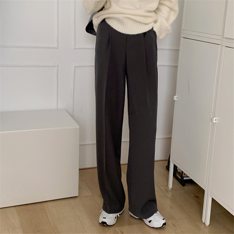 OL Elegant High Waist Straight Wide Leg Pants Women Spring Autumn Solid Work Wear Suit Female Trousers 210421
