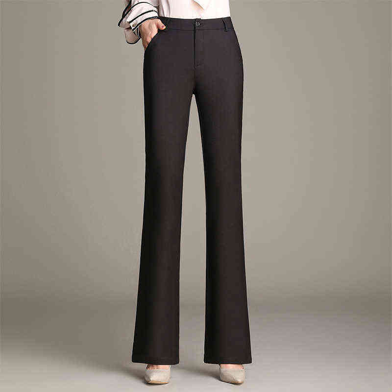 Women OL Slimming Office Flared Pants High Waist Plus Size Pure Color Cotton Stretchy Straight Casual White Black Trousers S 4XL 211115