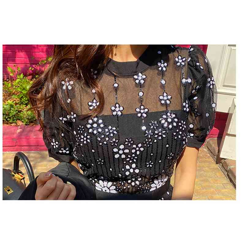 HMA New Runway Summer Self Portrait Dress Women Short Sleeve Embroidery Floral Mesh Vintage Ruffles Party Vestidos 210409