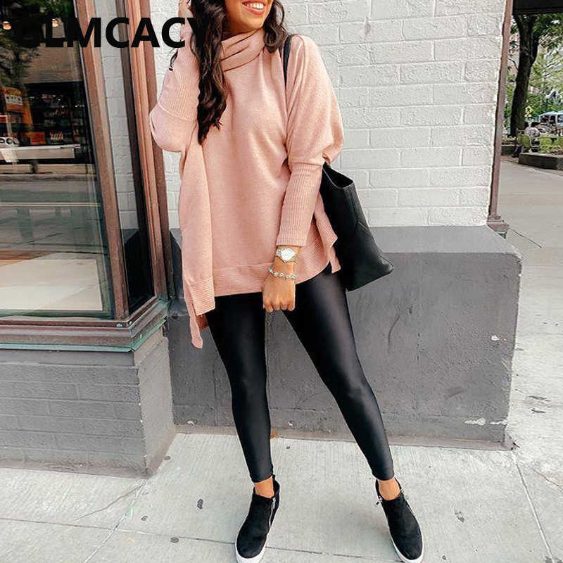 Women Batwing Sleeve Casual Solid Sweater Top Turtle Neck Slit Jumpers 210702