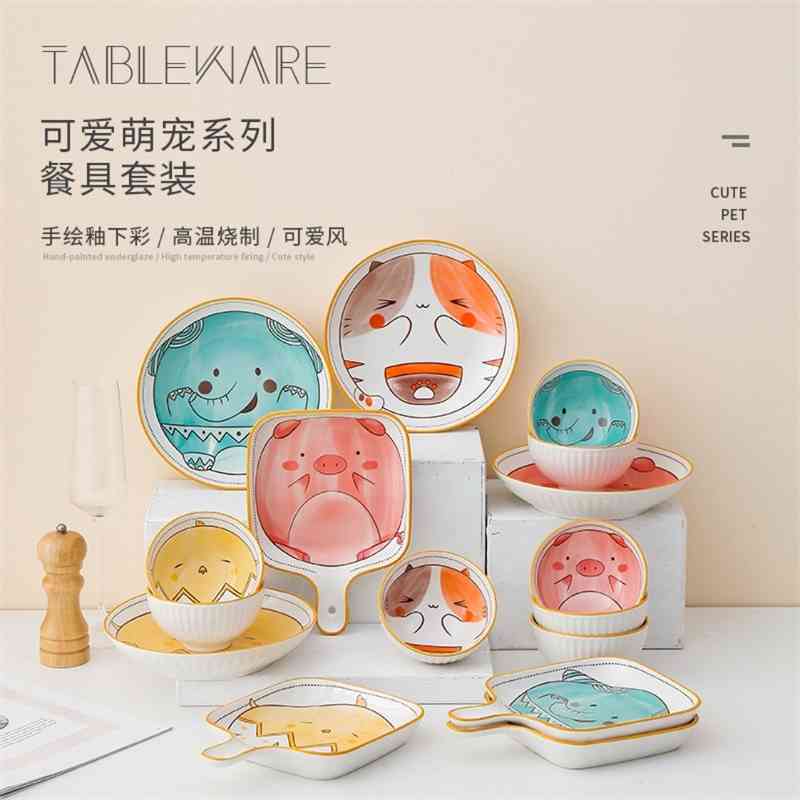 Ceramic lovely animal handle baking plate rice eating bowl set Polish hand-painted tableware
Ceramic lovely animal handle baking plate rice eating bowl set Polish hand-painted tableware