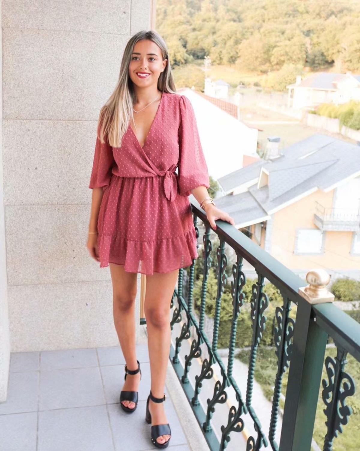 New Women elegant cross v neck bow tied chiffon vestido hem ruffles mini Dress autumn ladies elastic waist kimono Dresses DS2893 210409