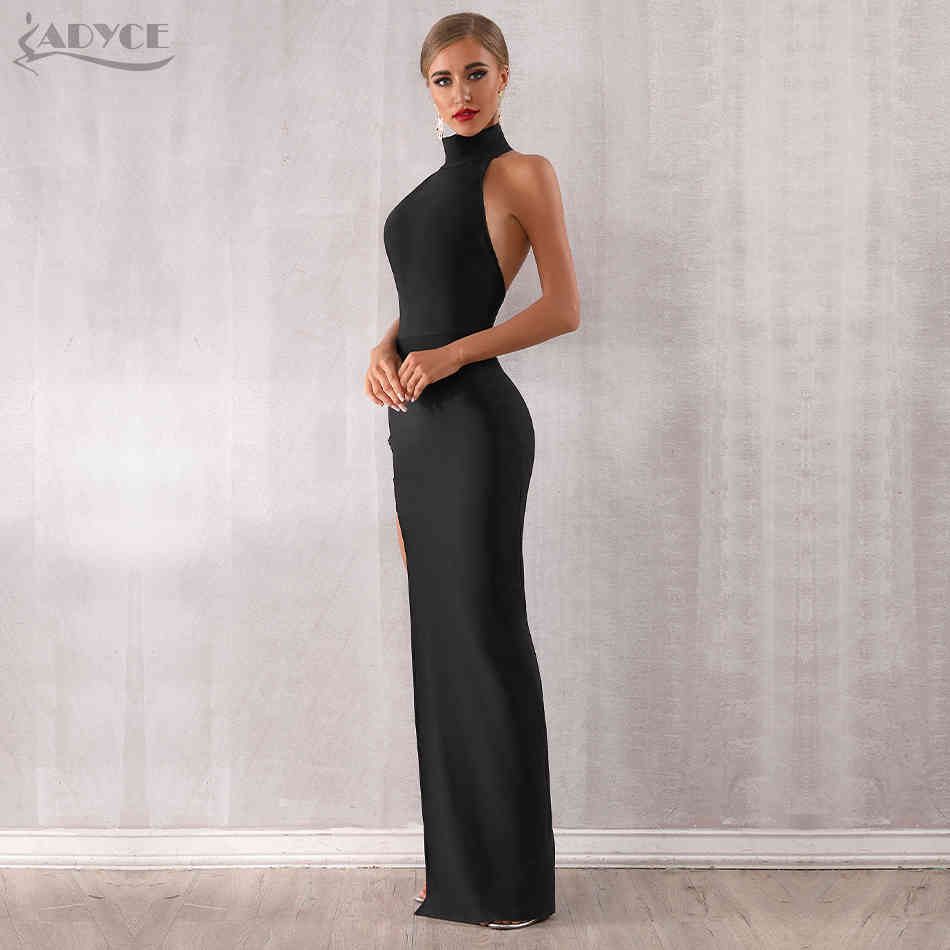 Summer Black Bandage Dress Sexy Sleeveless Halter Hollow Out Maxi Club Celebrity Evening Runway Party 210423