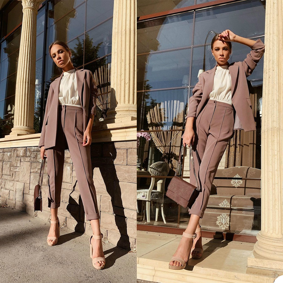 2021 Autumn Blazer Pant Two Pieces Set Women One Button Suits Jacket High Waist Pants Customized