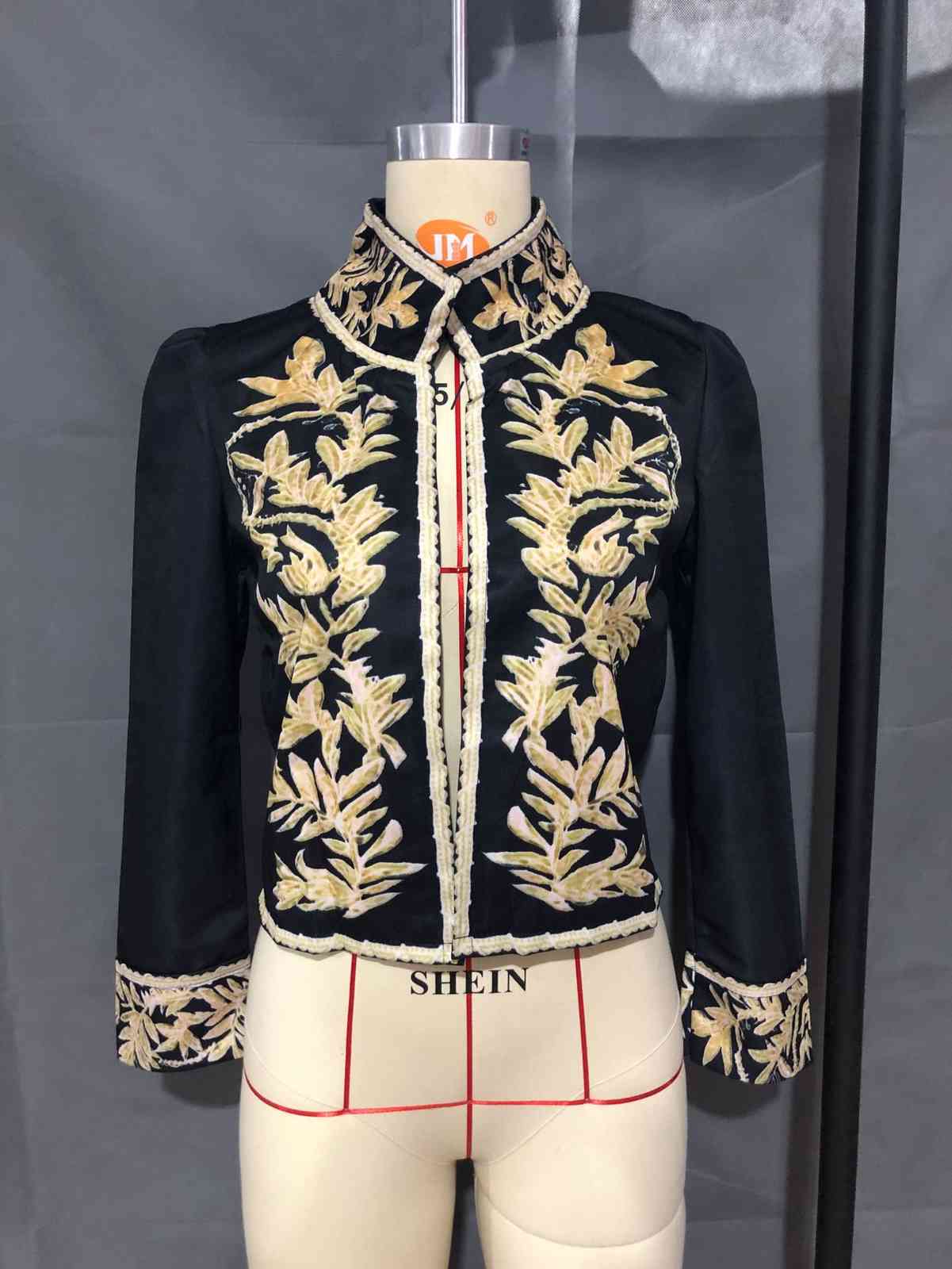 Women Blazer Printed Black Coat Stand Collar Long Sleeve Women's Slim Suit Jacket Short Autumn 210524