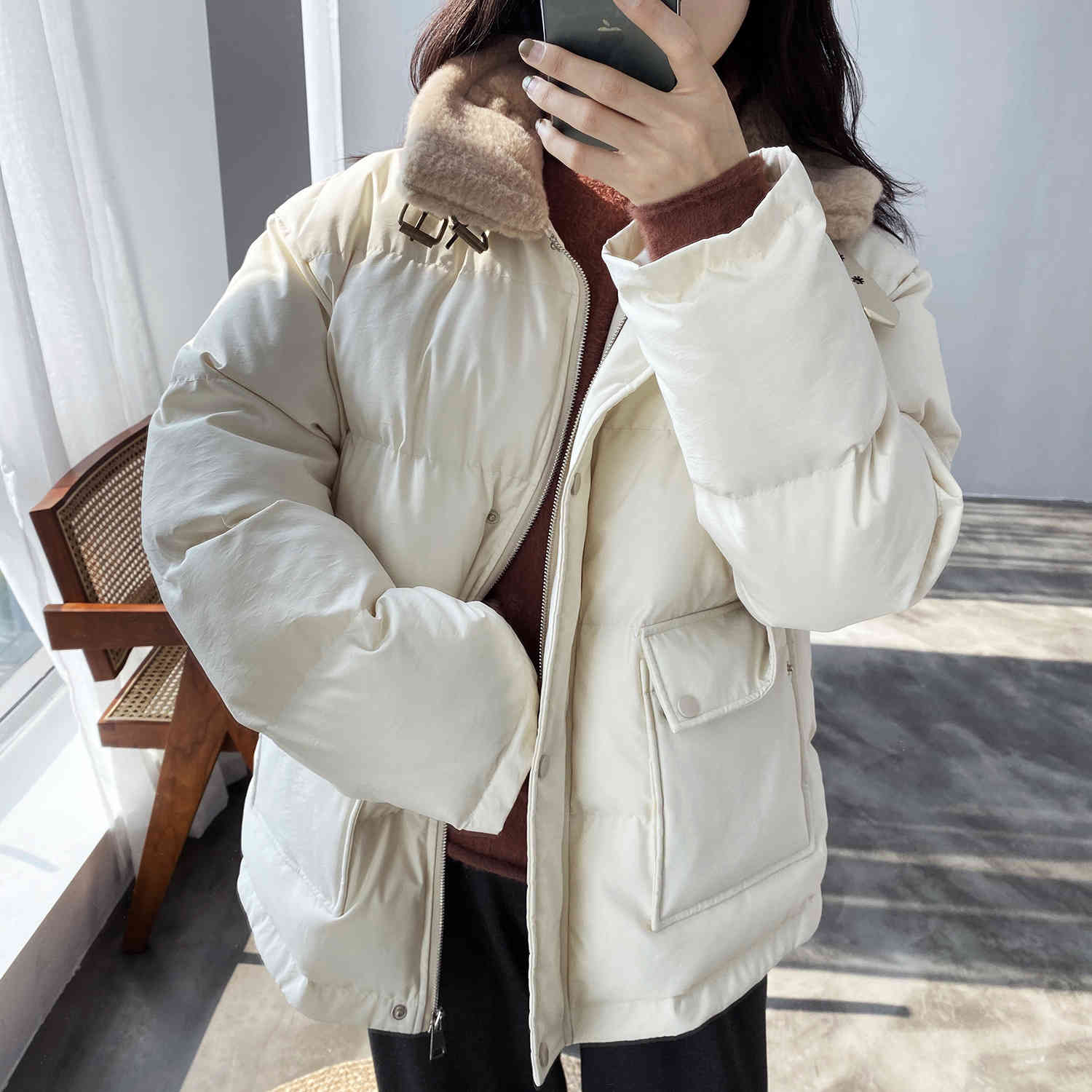 down Women's thick winter loose fur collar bread thicker little padded coat women, Black
down Women's thick winter loose fur collar bread thicker little padded coat women, Black