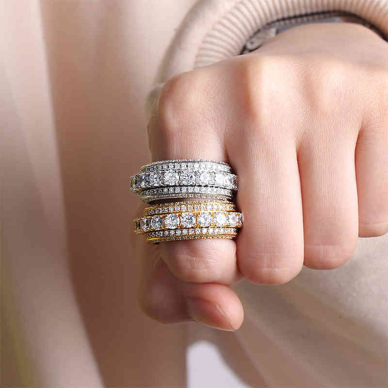 Five Rows of Zircon Rotatable Ring