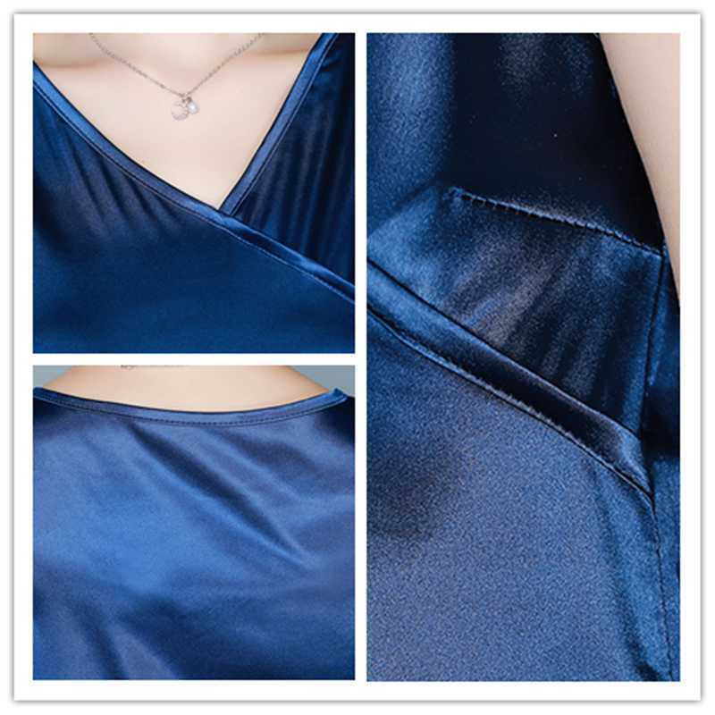 Korean Women Blouses Shirts for Woman Solid Satin V-Neck Chiffon Sleeveless s Tops 210604