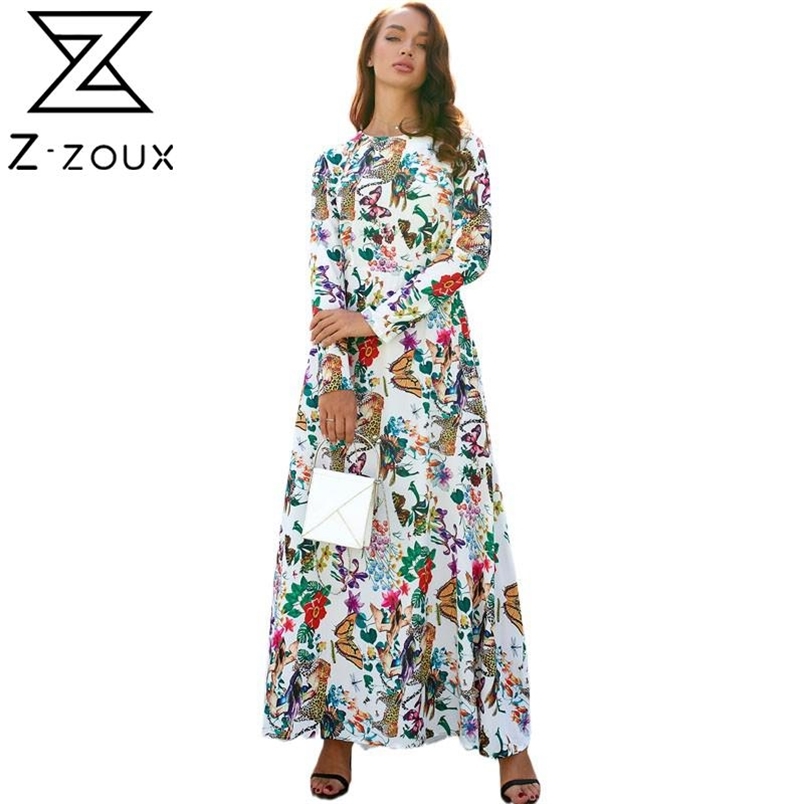 Women Dress Printed Bohemia es Sexy Long Print Floral Maxi Sleeve Large Hem es Spring Summer 210513