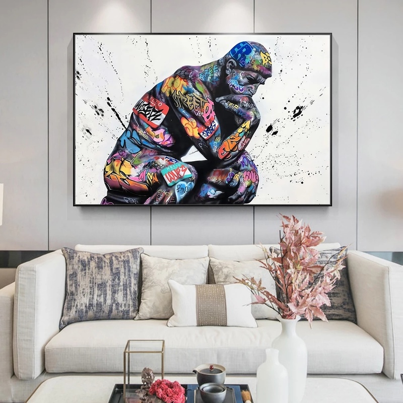 Thinker Man Graffiti Art Paintings on the Wall Art Posters and Prints Portrait of Think Canvas Pictures For Living Room Cuadros