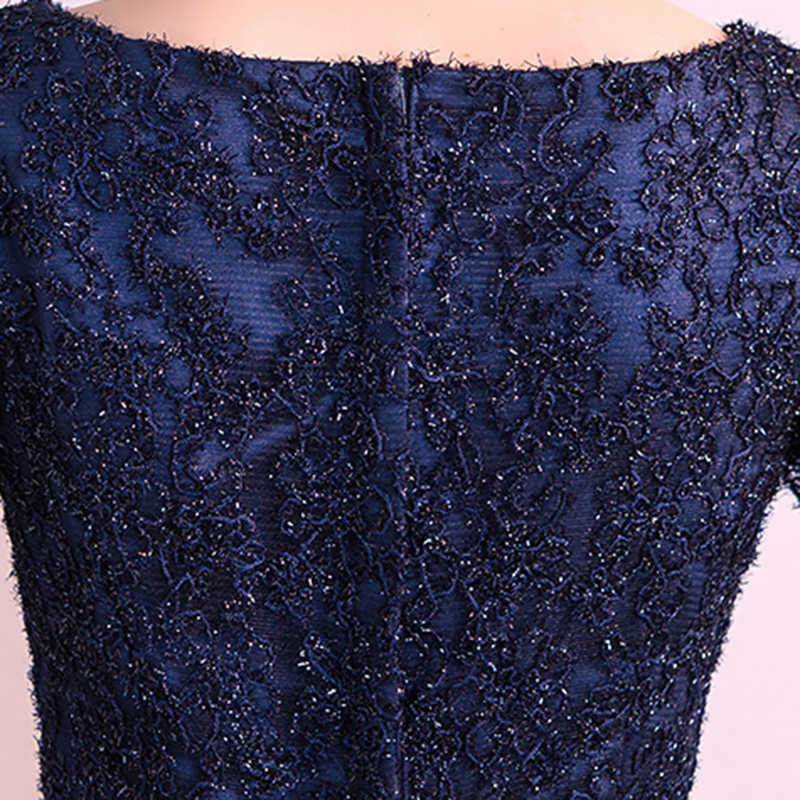 Dongcmy Long Formal Evening Dresses Elegant Lace Satin Navy Blue Vestidos Women Party Gown SH190827