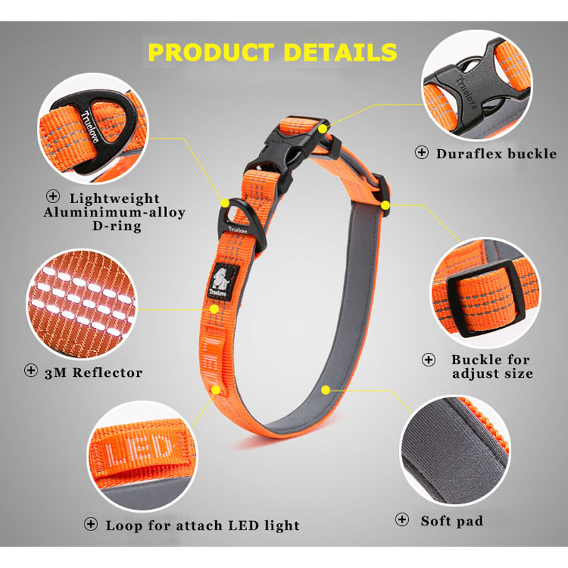 Truelove Padded Dog Collars For Big Small Dogs Nylon adjustable Reflective Soft Quick Release Dog Necklace For Pets Dropshipping