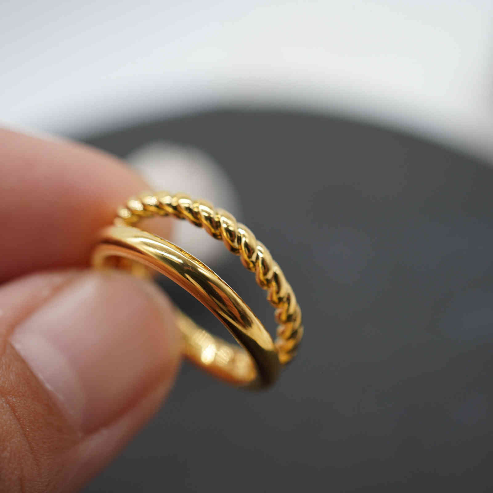 Products Are Fashionable and Popular. Simple Double Ring Real Gold Metallic Ins Style