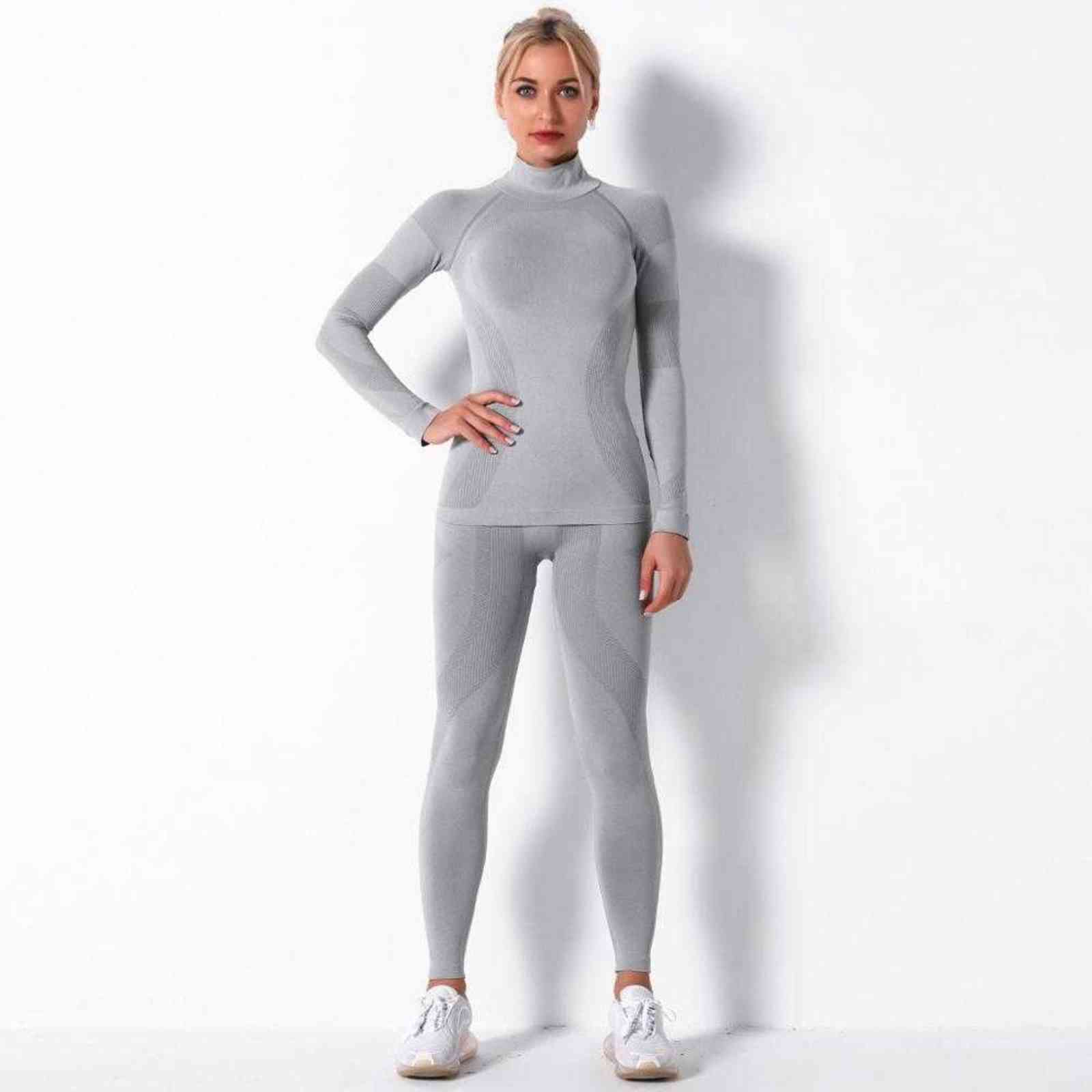Women Thermal Underwear Suit Spring Autumn Winter Quick Dry Thermo Turtleneck Underwear Sets Female Fitness Knitted Long Johns 211105