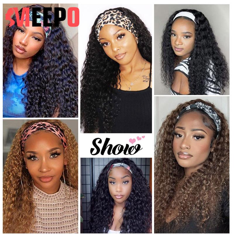 Synthetic Wigs MEEPO Water Wave Ice Headband For Black Women 28Inch70CM Long Grip Scarf Wig Full Machine Made