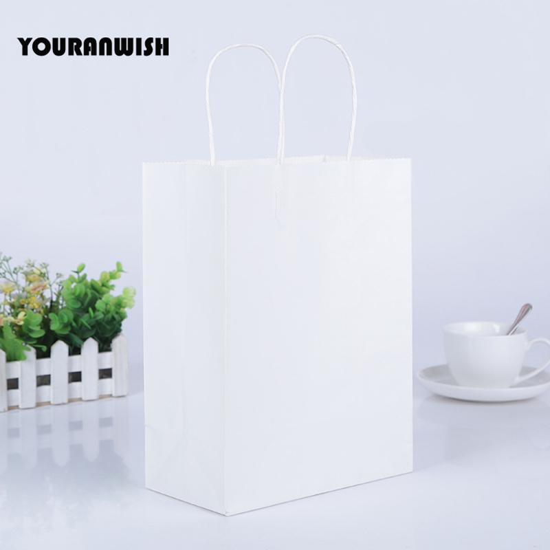 Gift Wrap 20pcs/lot White Pink Purple Sky Blue Coffee Kraft Paper Bag With Handle Wedding Birthday Party Package Bags