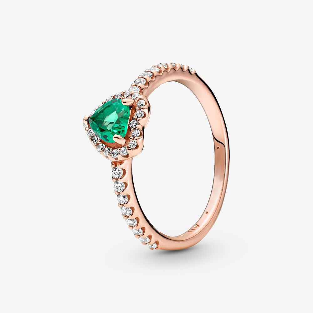 Rose Gold Plated Sparkling Elevated Heart Ring with Green Cubic Zirconia Fit P Jewelry Engagement Wedding Lovers Fashion Ring For Women