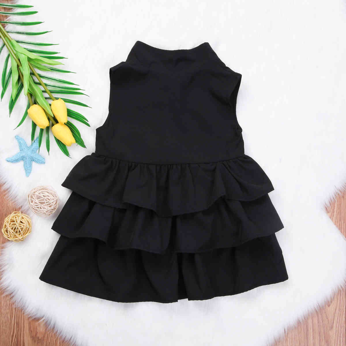 1-6Y Summer Toddler Kid Children Girls Tutu Dress Sleeveless Turtleneck Ruffles Travel Holiday es For 210515
