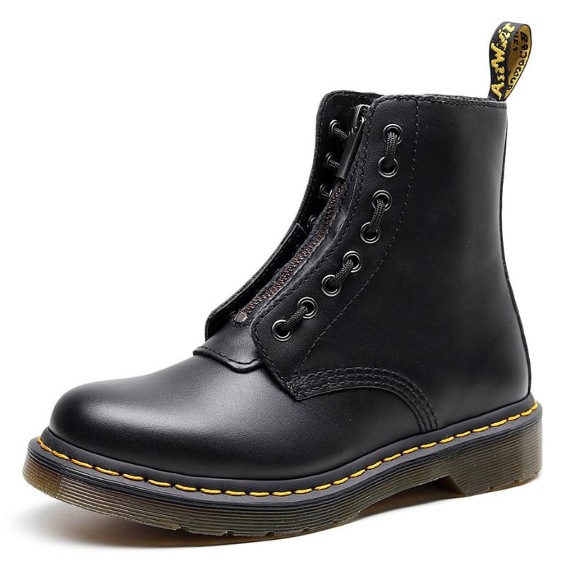 Boots 1460 Women's Shoes Front Double Zipper Leather Two Wearing Locomotive Couple British Style