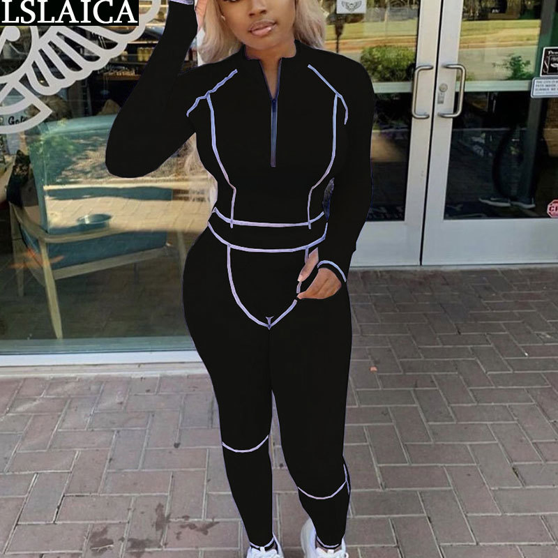 Two Piece Outfits for Women Long Sleeve Zipper Crop Top Pants Female 2 Peice Sets Casual Skinny Sportswear Conjuntos De Mujer 210515