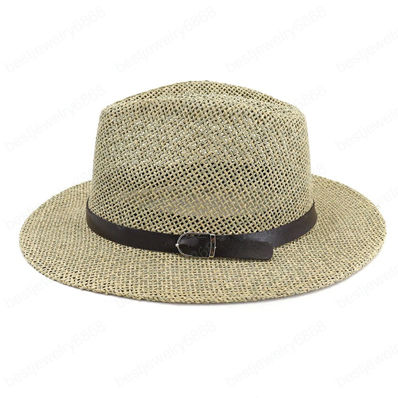 2021 jazz Panama Hat with Belt Summer Sun Hats for Women Man Sombrero Beach Straw Fedora Hat UV Protection Cap Chapeau