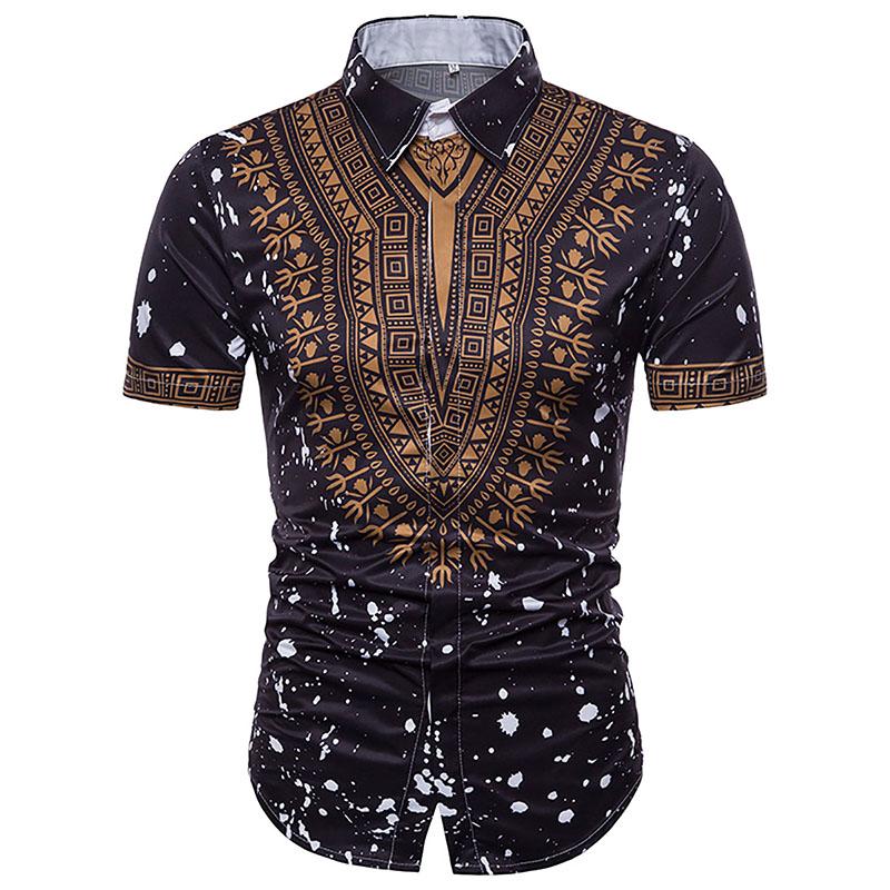 Fashion Men's Ethnic Floral 3D Three-dimensional Printing Short-sleeved Shirt Casual Shirts