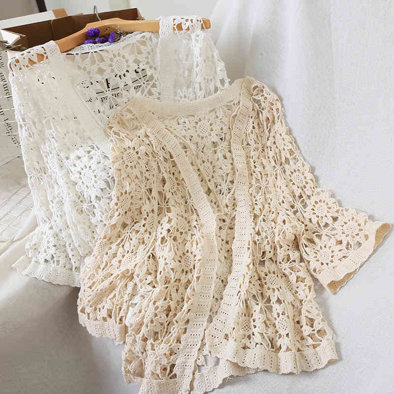 Lucyever Summer Hollow Out Knitted Shirt Women Sexy Lace Flower Long Sleeves Cardigan Woman Korean Sweet Blouse Tops Female 210521, White
Lucyever Summer Hollow Out Knitted Shirt Women Sexy Lace Flower Long Sleeves Cardigan Woman Korean Sweet Blouse Tops Female 210521, White