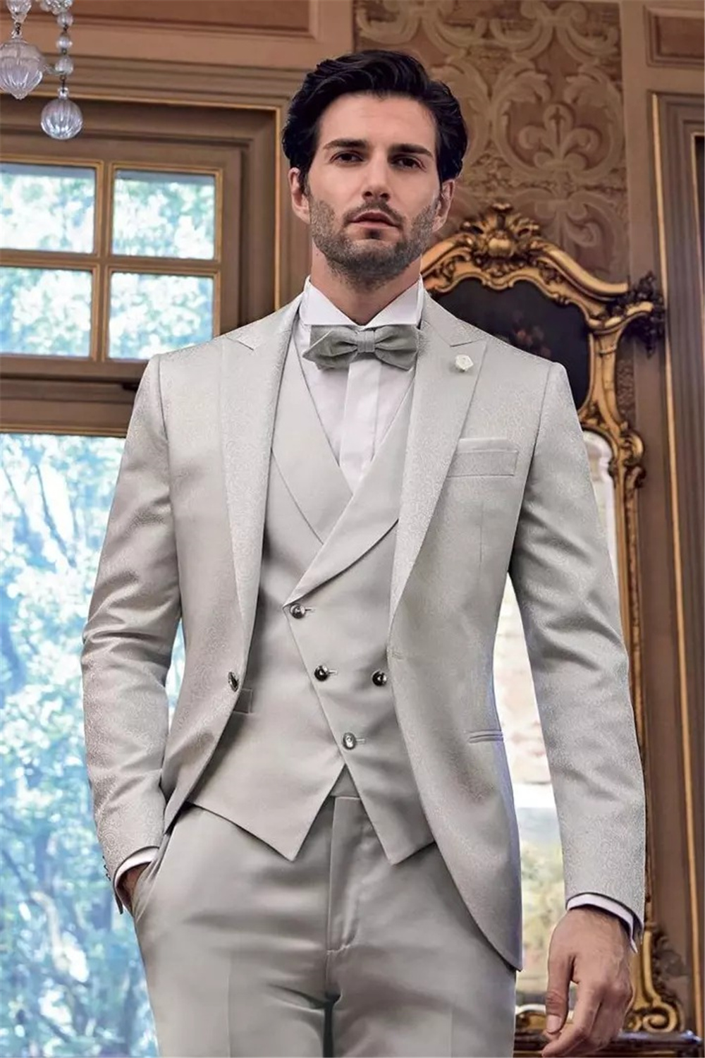 Noble Customized Mens Wedding Tuxedos Slim Fit One Button Groom Wear Dinner Prom Party Blazer 3 Pieces (Jacket+Vest+Pants)
