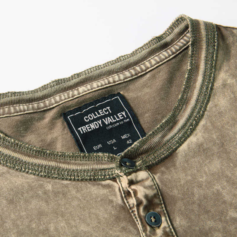 T Shirts For Men Henry Collar Vintage Shirt 100% Cotton Summer Man Short Sleeve Washed Clothes retro Fashion ops 210629