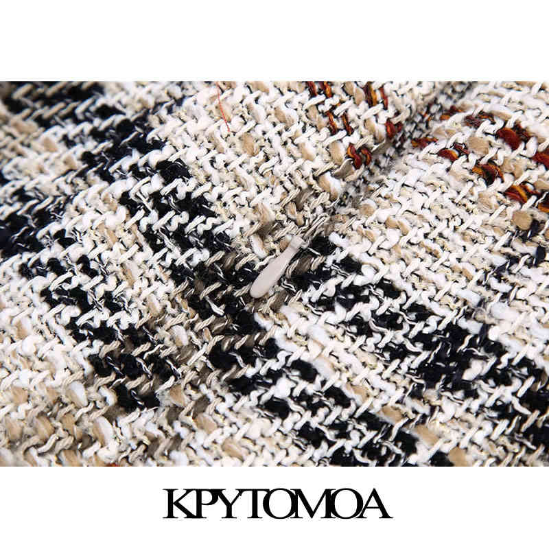 Women Chic Fashion With Buttons Check Tweed Shorts Skirts High Waist Back Zipper Female Skort Mujer 210420